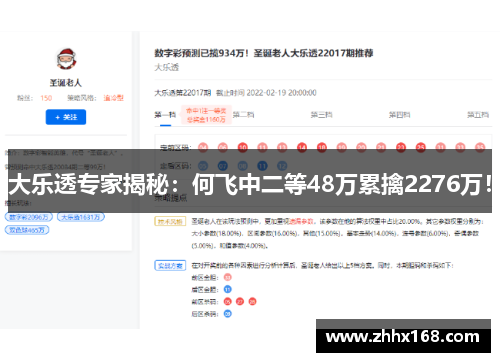大乐透专家揭秘：何飞中二等48万累擒2276万！